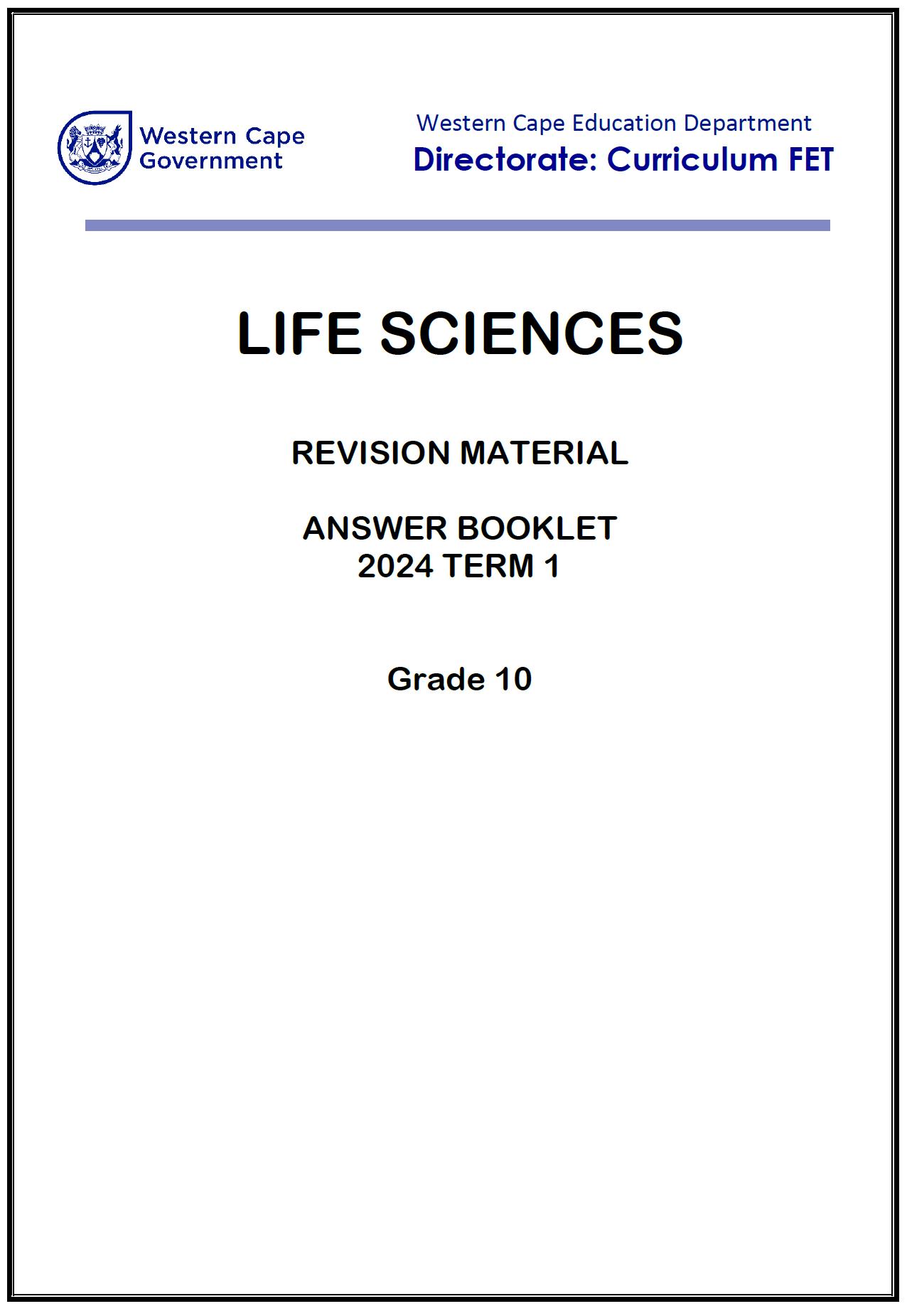 Gr 10 T1 Life Sciences Revision Booklet Answers 2024 | WCED EPortal